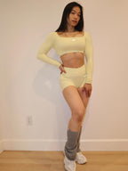 Open Back Cropped Long-Sleeve in Brushed Gold