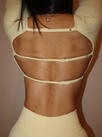 Open Back Cropped Long-Sleeve in Brushed Gold