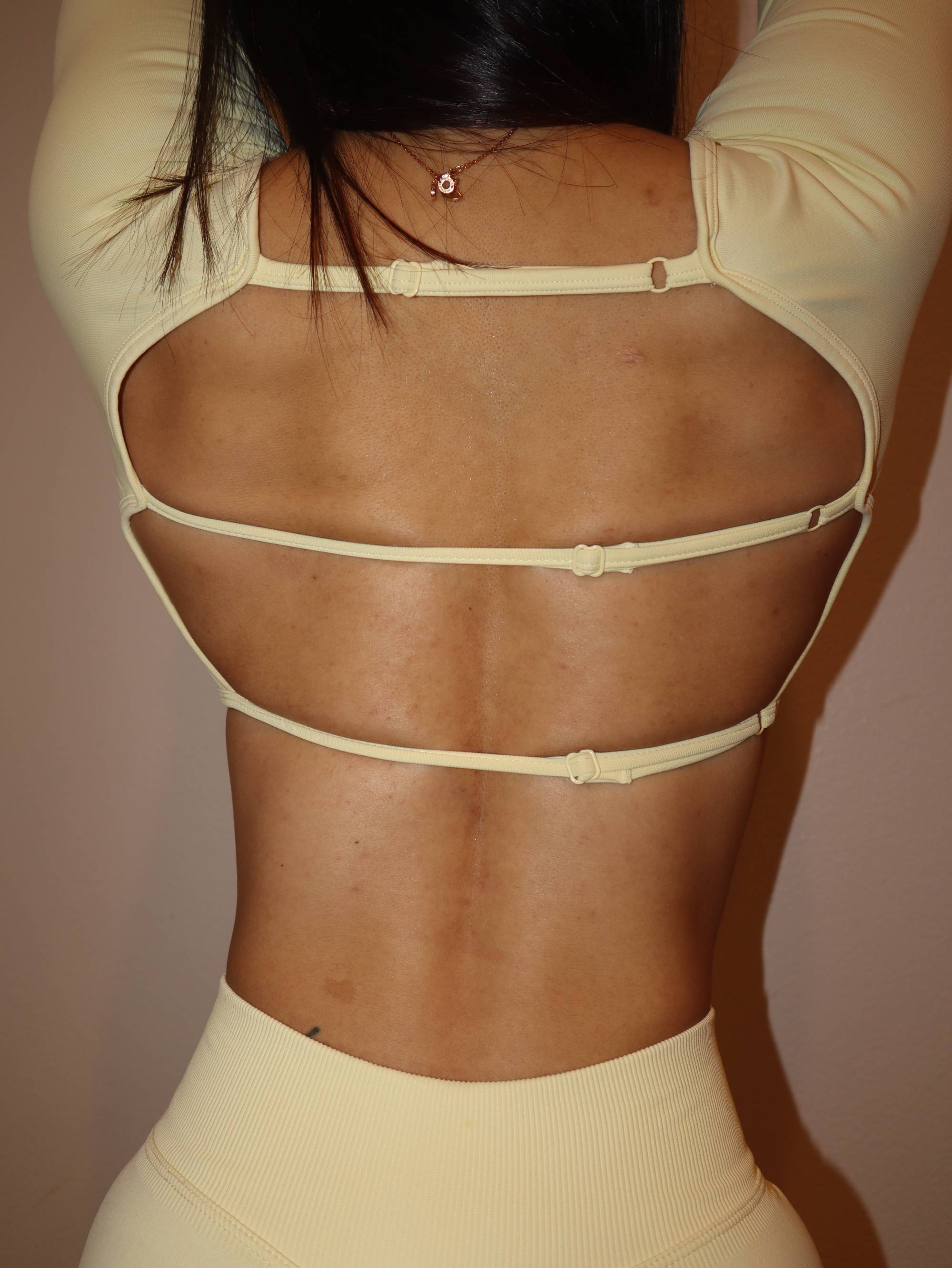 Open back Cropped Long-Sleeve in Brushed Gold