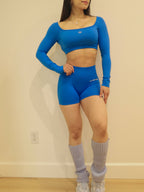 Open Back Cropped Long-Sleeve in Royal Bue