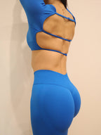 Open Back Cropped Long-Sleeve in Royal Bue