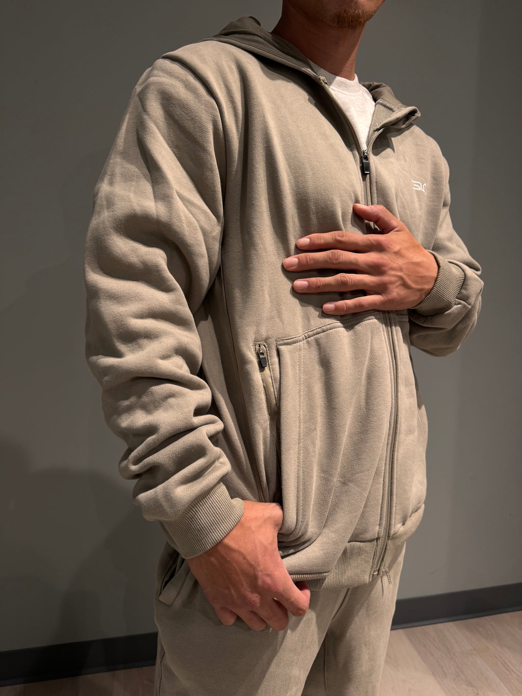 Unisex Full Zip Hoodie in Khaki