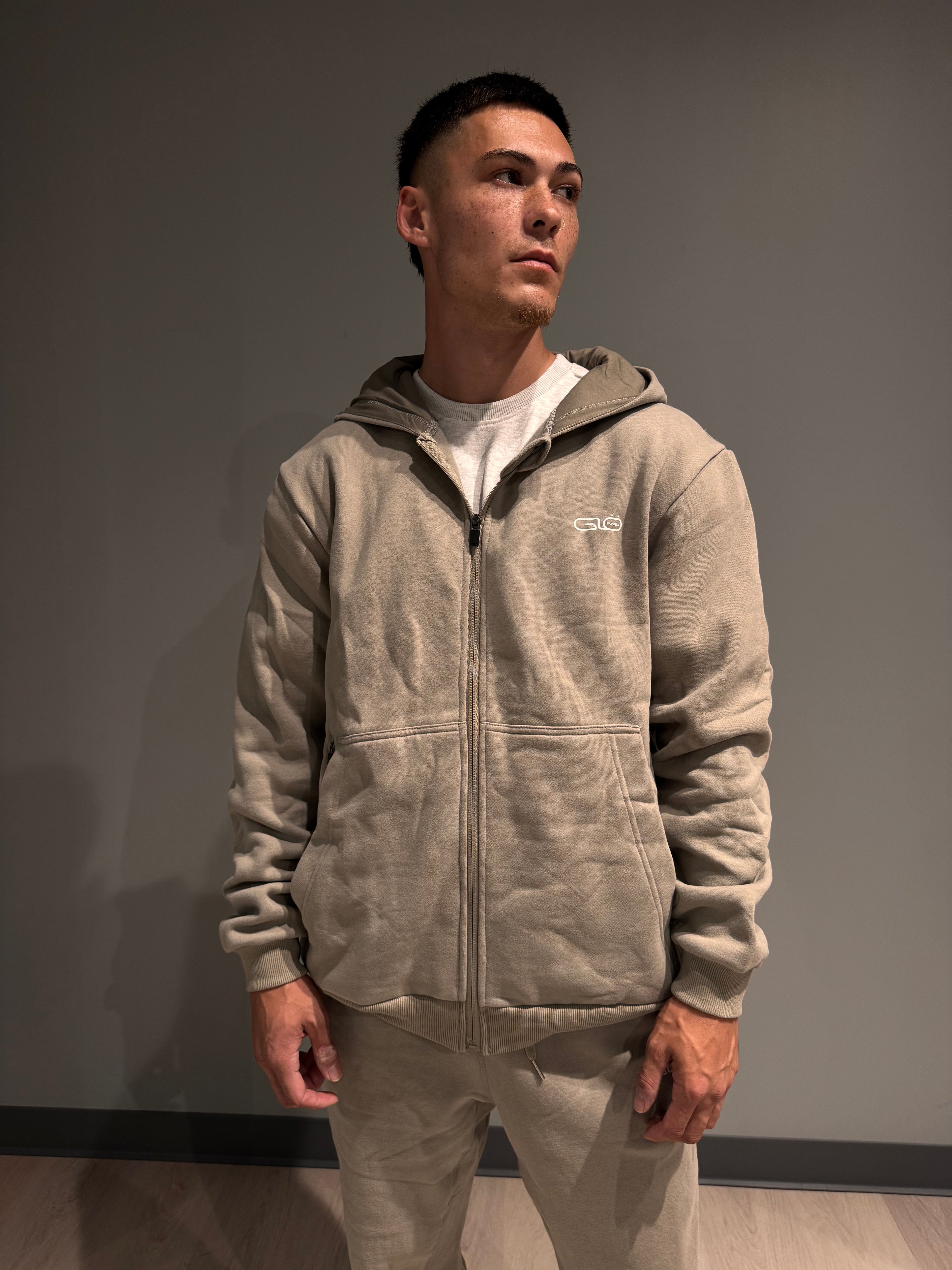 Unisex Full Zip Hoodie in Khaki