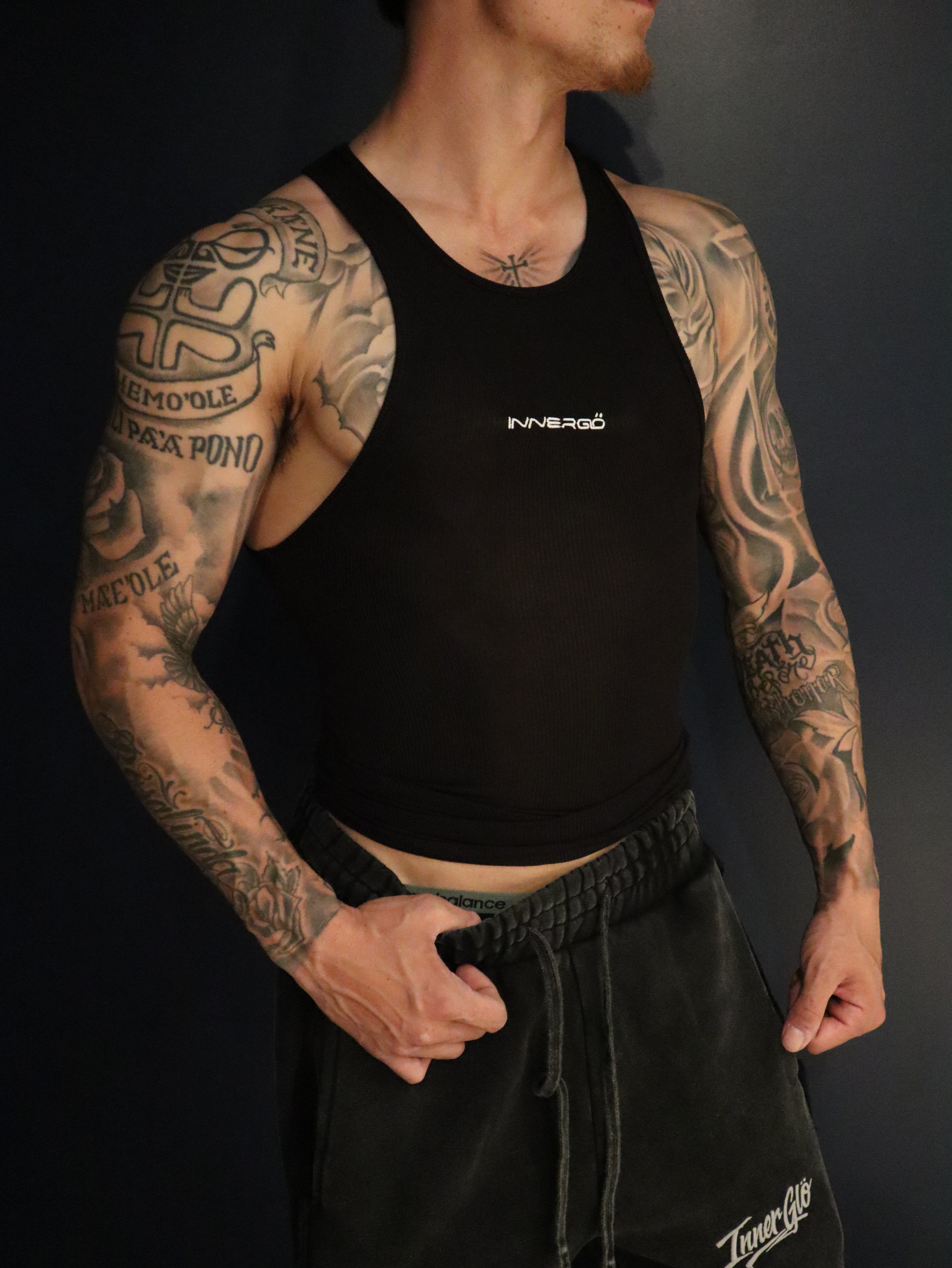 Fitted Ribbed Tank in Black