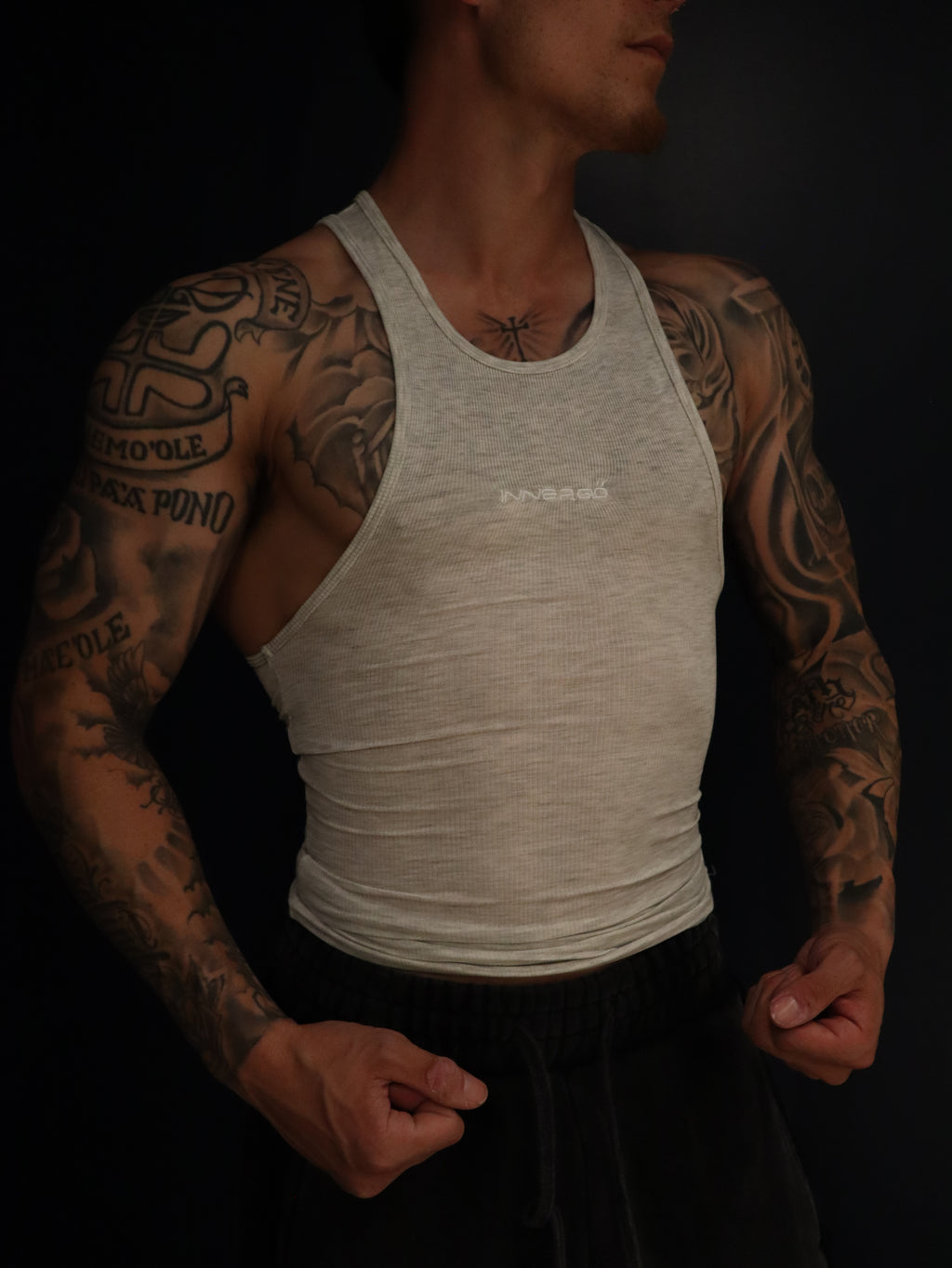 Fitted Ribbed Tank in Heather Grey