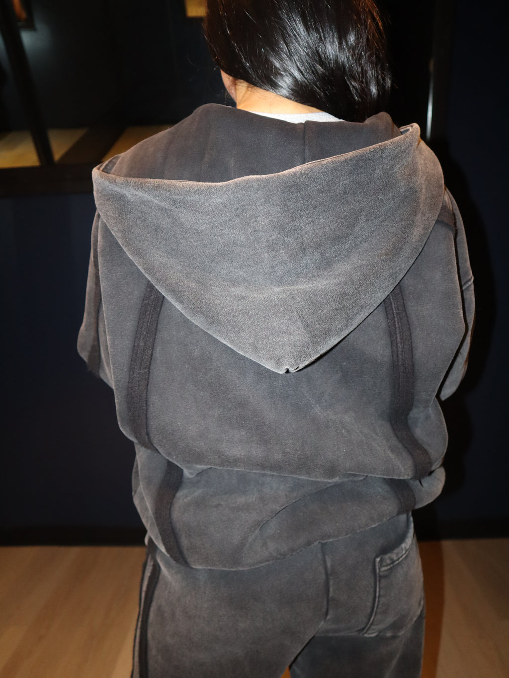 Full Zip Hoodie in Washed Black