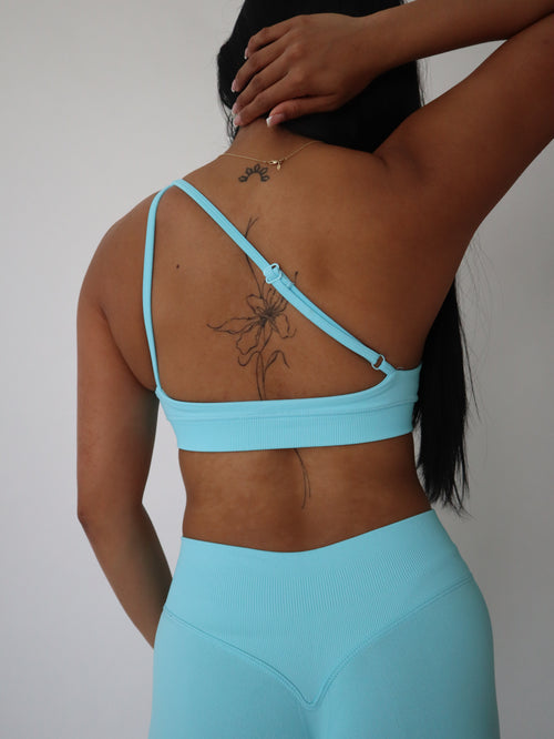 Single Shoulder Sports Bra in Neon Blueberry Cream