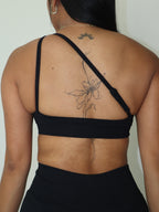 Single Shoulder Sports Bra in Black Truffle