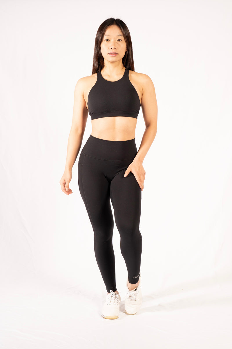 Butter High Neck Cross Sport Bra in Black