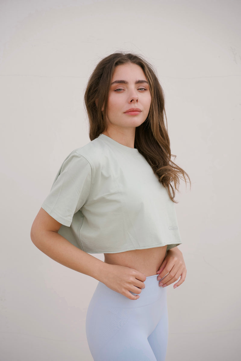 Oversized Cropped Tee in Mist Green