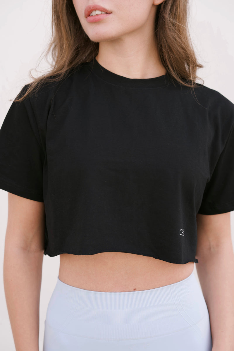 Oversized Cropped Tee in Black