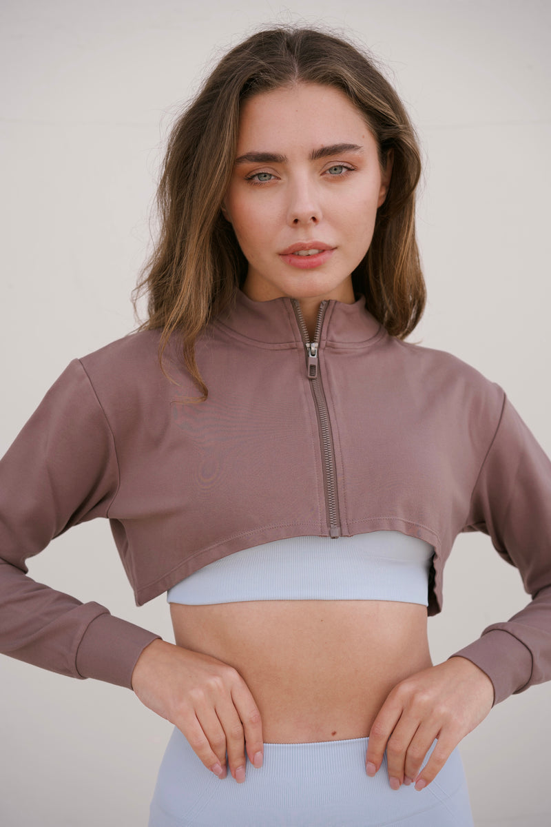 Cropped Full Zip Jacket in Hazel Brown