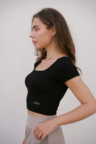 Square Neck Cropped Tee - Black