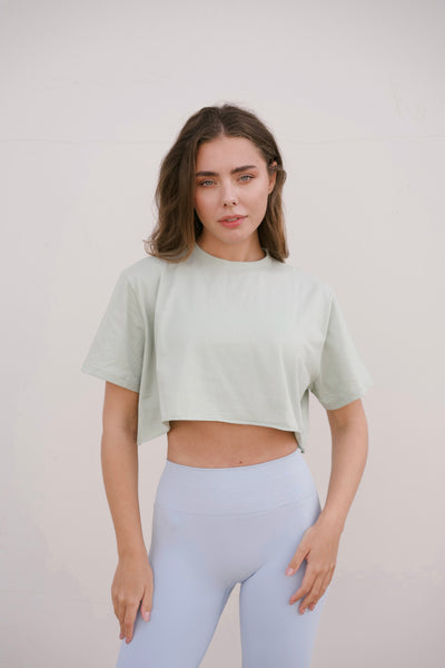 Oversized Cropped Tee in Mist Green