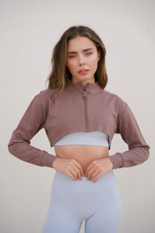 Cropped Full Zip Jacket in Hazel Brown - Inner Glö Apparel