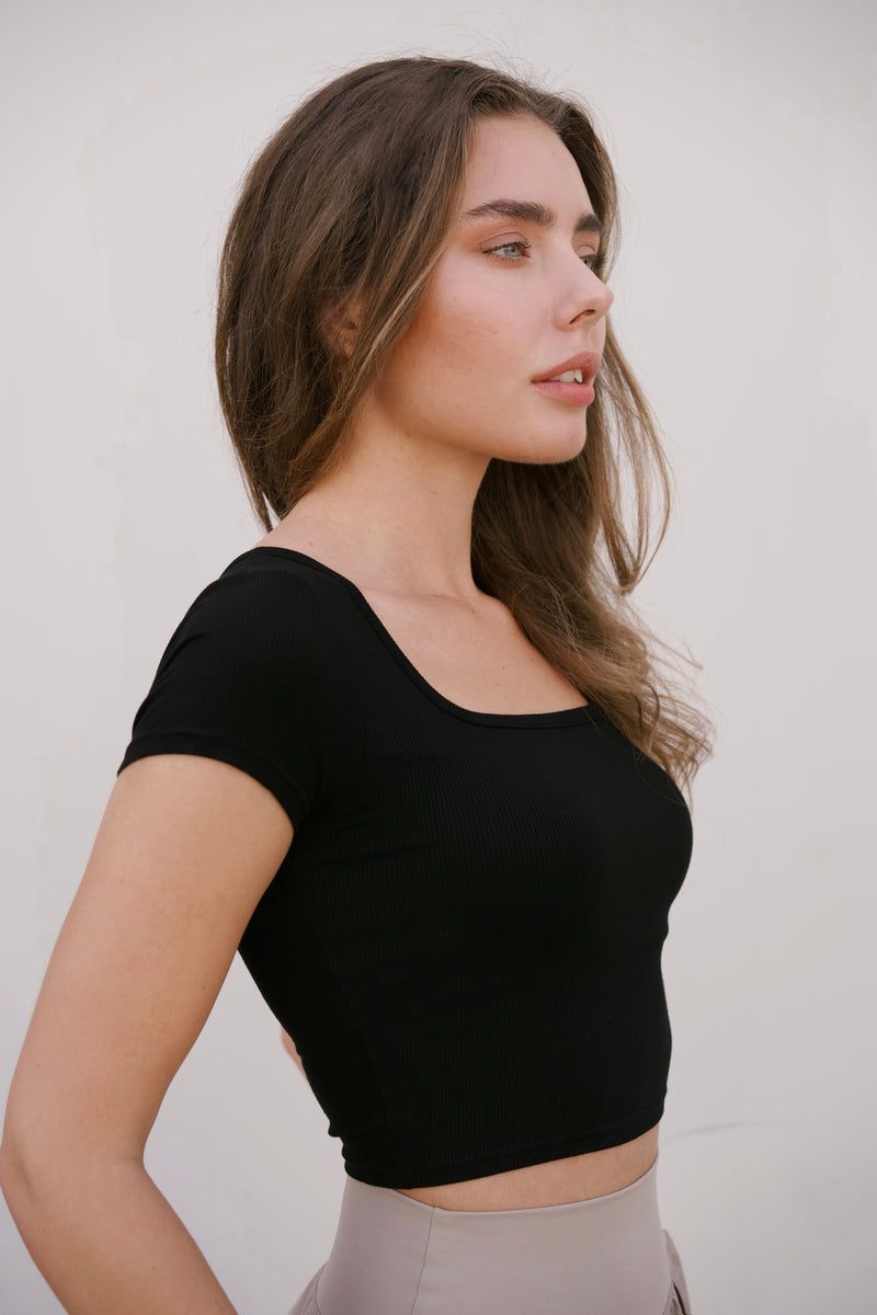 Square Neck Cropped Tee - Black