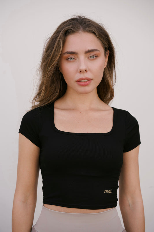 Square Neck Cropped Tee in Black