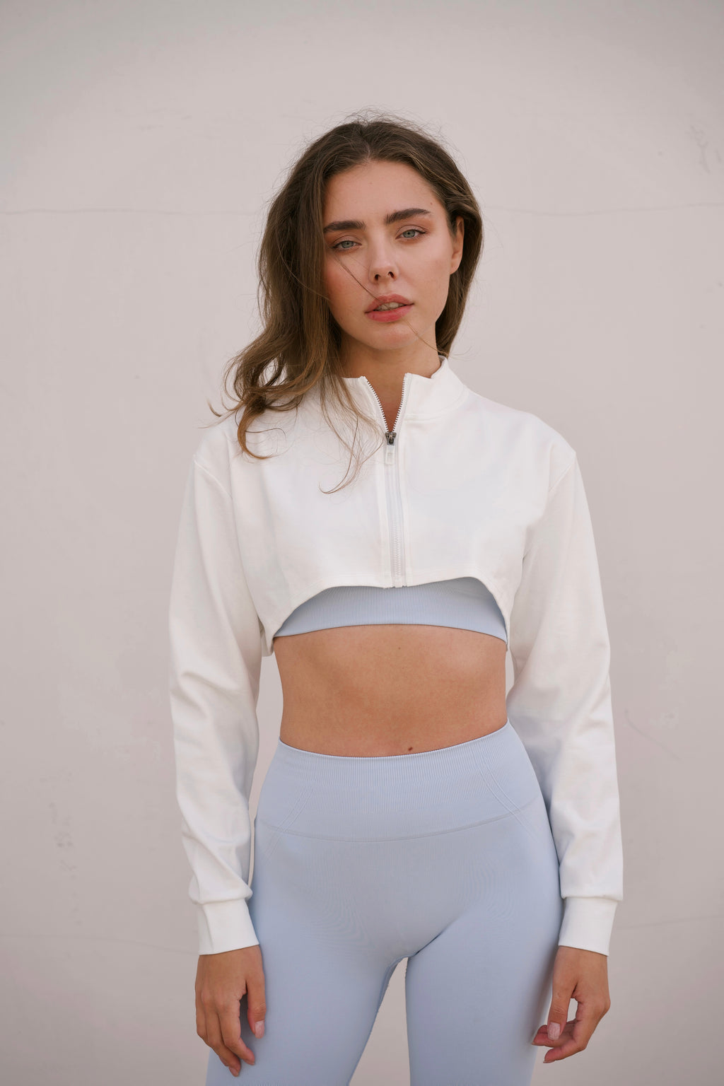 Cropped Full Zip Jacket in Snow White - Inner Glö Apparel