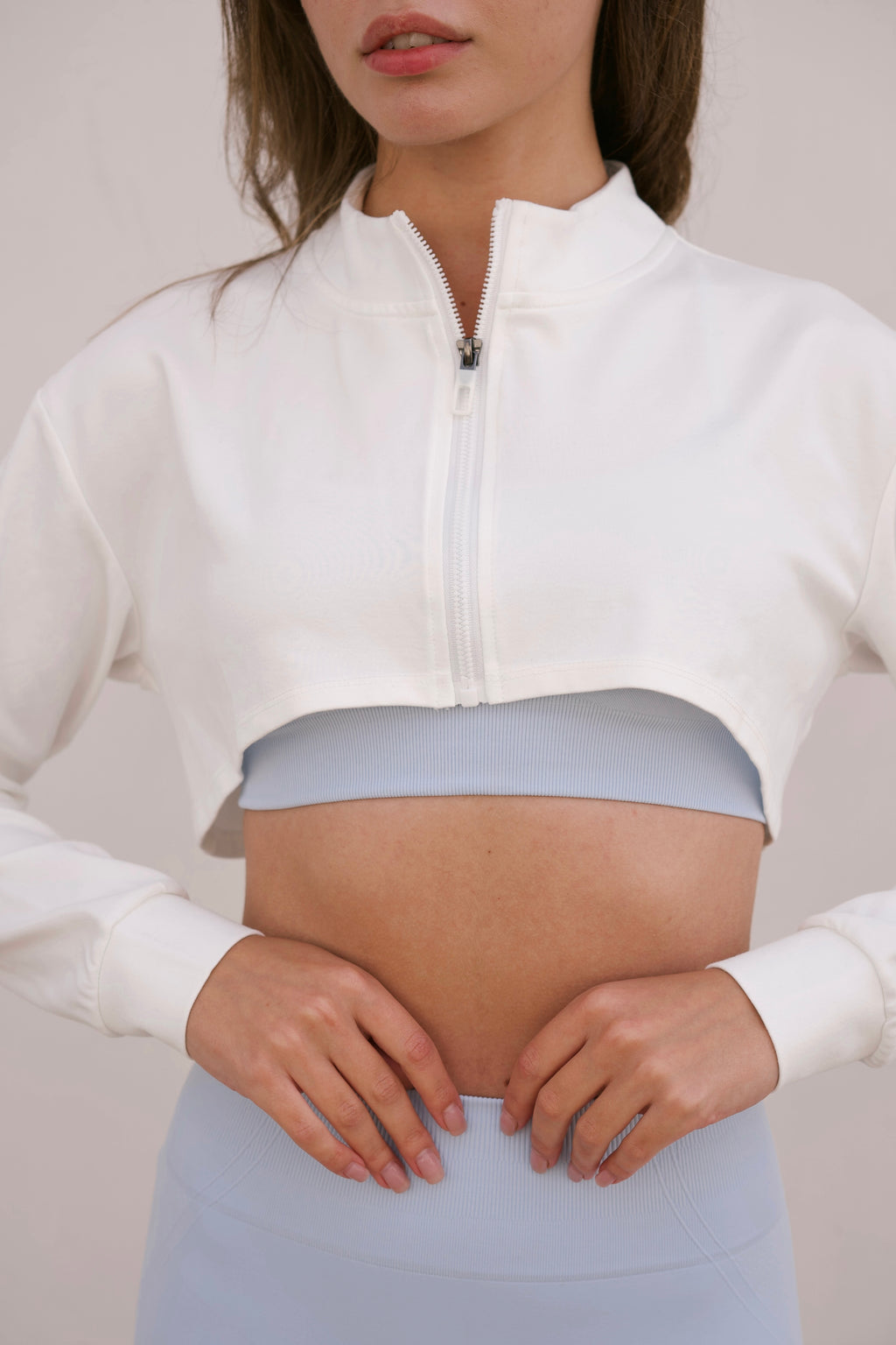 Cropped Full Zip Jacket in Snow White - Inner Glö Apparel