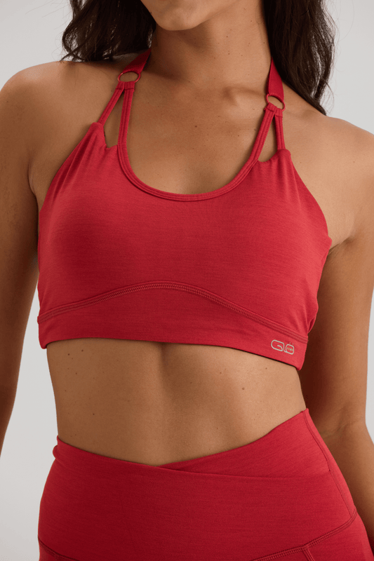 Aggressive Halter Sports Bra in Ruby Red - Inner Glö Apparel