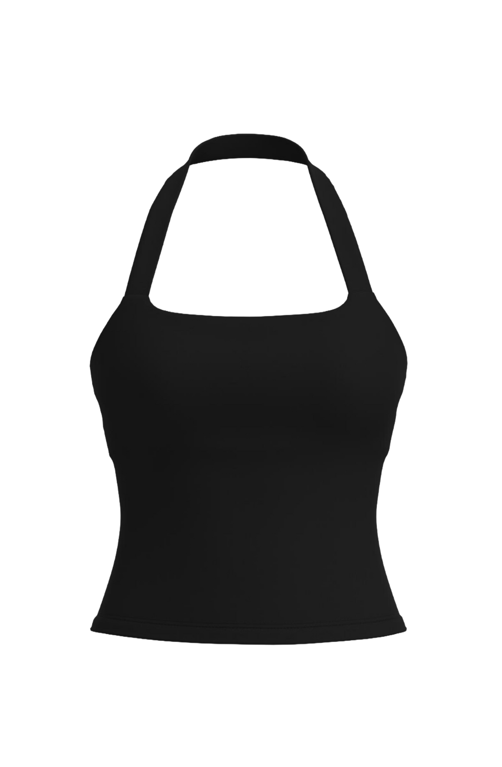 hip length halter tank in black
