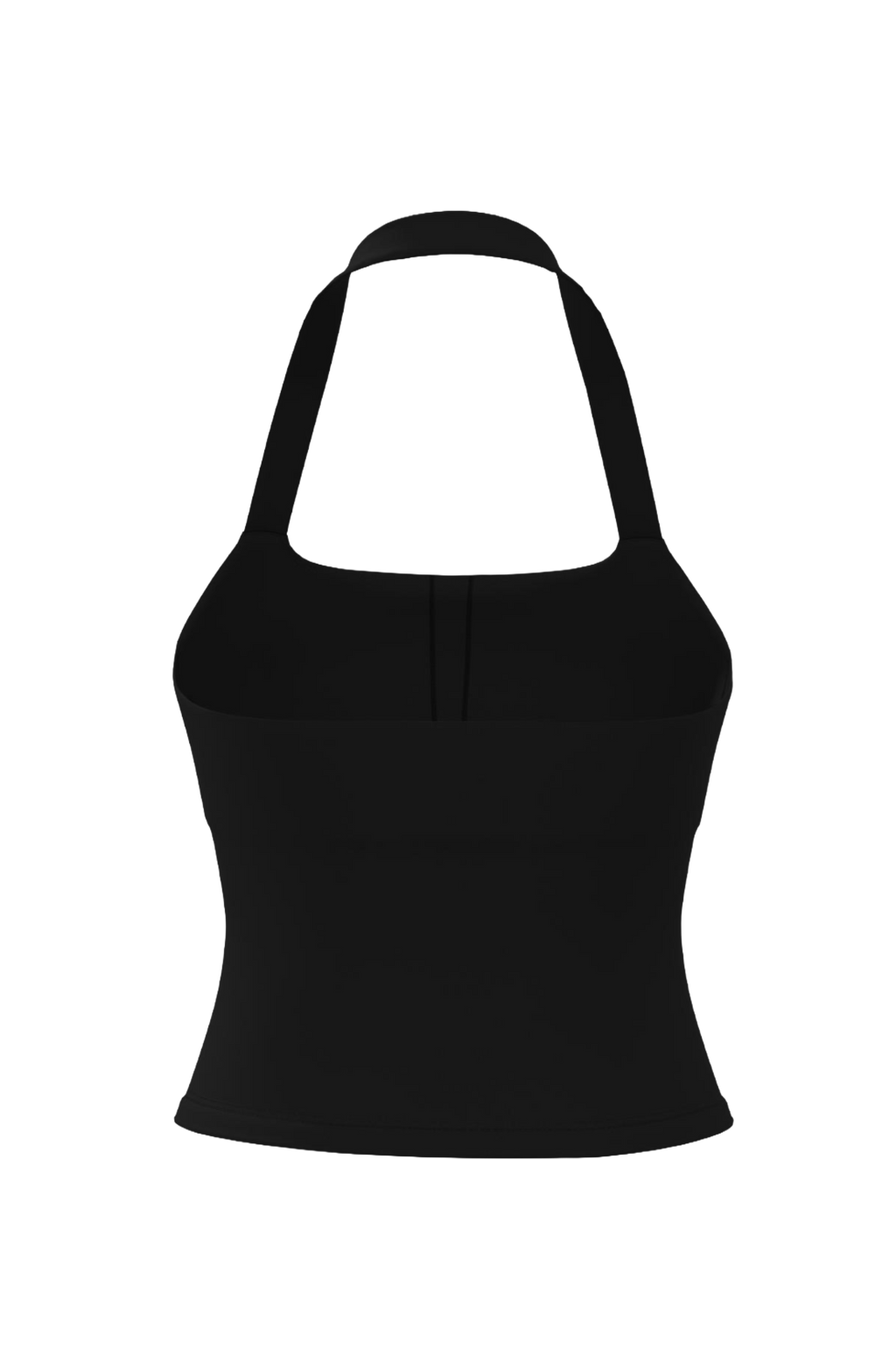 hip length halter tank in black