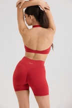 Bliss Cross Invisible Scrunch Shorts with Pockets in Ruby Red - Inner Glö Apparel