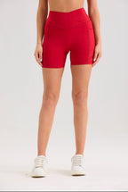 Bliss Cross Invisible Scrunch Shorts with Pockets in Ruby Red - Inner Glö Apparel