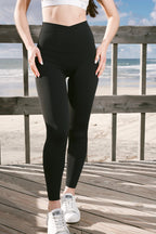Women Cross Waist Leggings in Black 