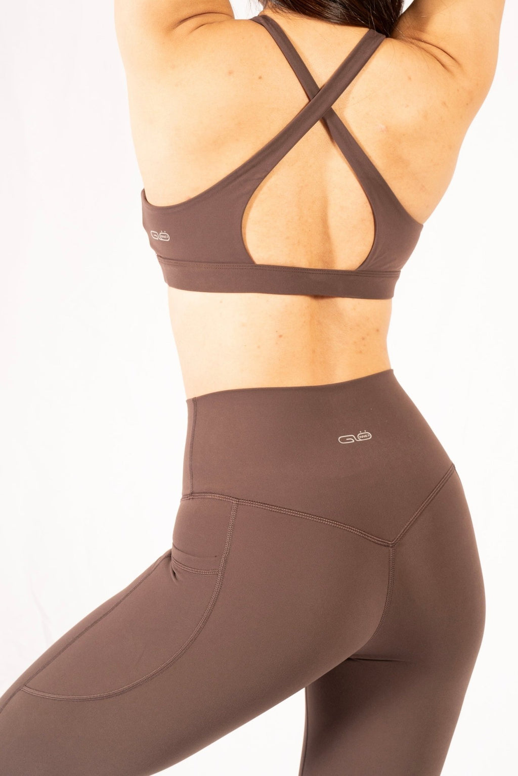 Butter High Neck Cross Sports Bra in Coffee - Inner Glö Apparel