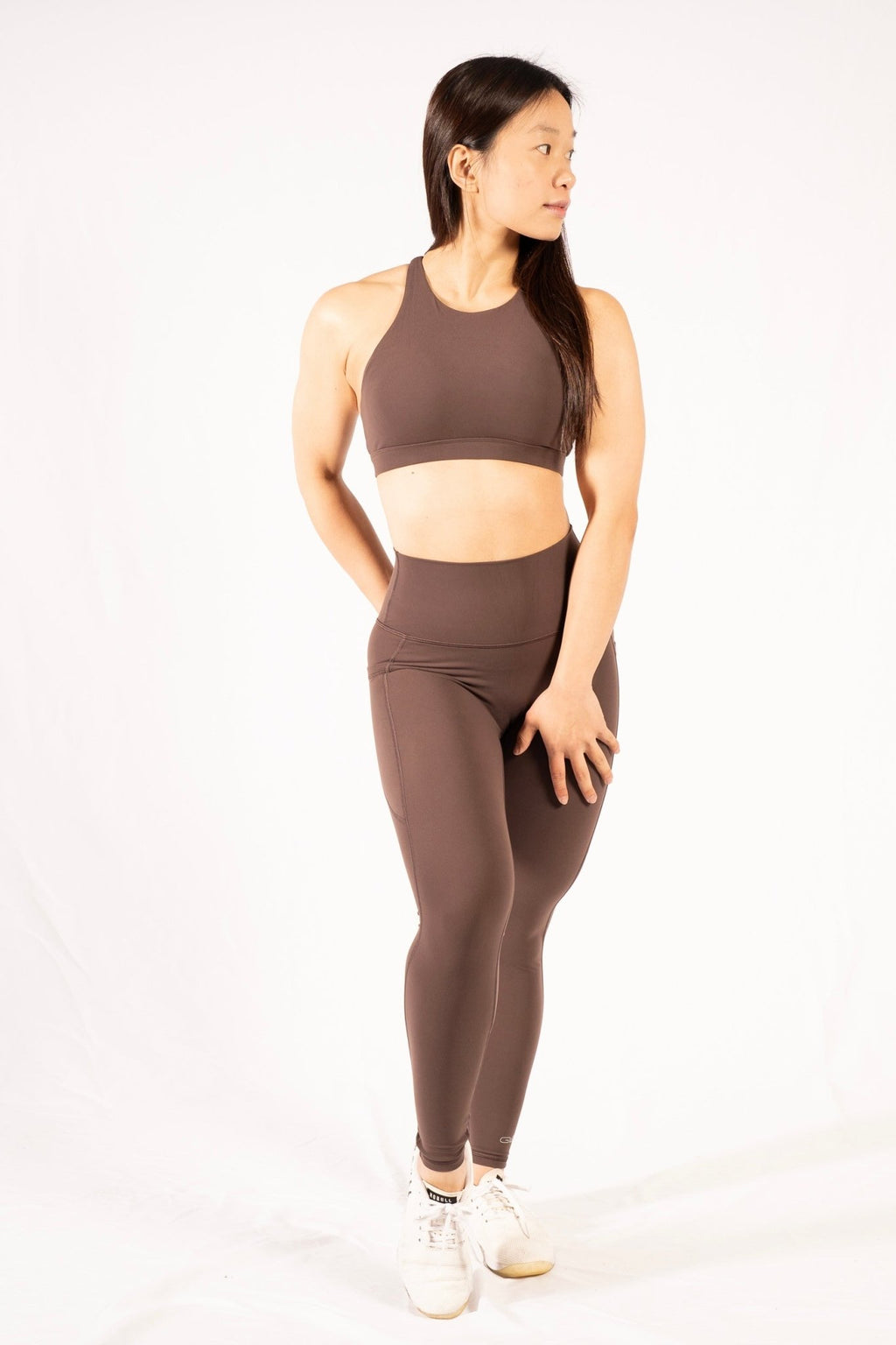 Butter High Neck Cross Sports Bra in Coffee - Inner Glö Apparel