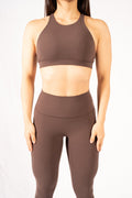 Butter High Neck Cross Sports Bra in Coffee - Inner Glö Apparel