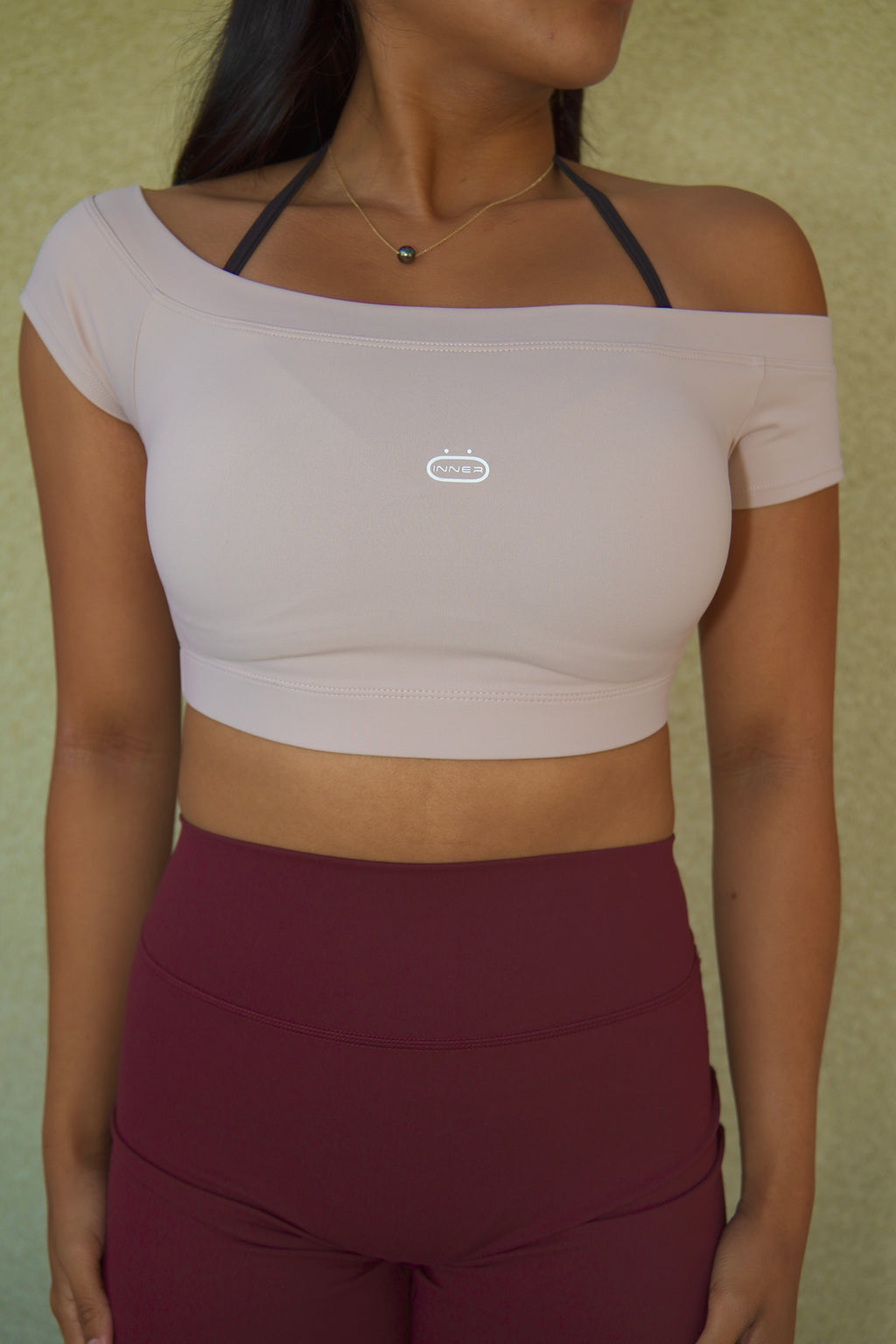 Short Sleeve Off Shoulder Crop in Dusty Pink
