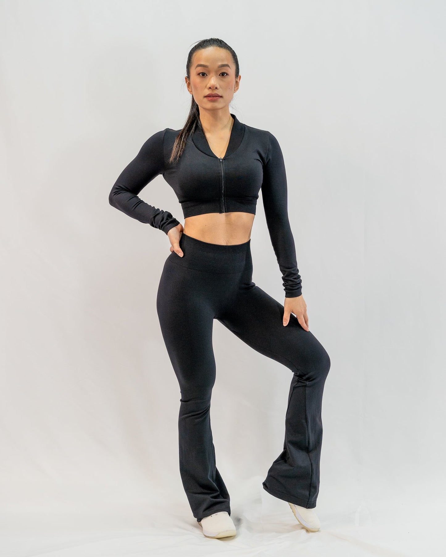 Glo Cropped Zipped Jacket in Black - Inner Glö Apparel