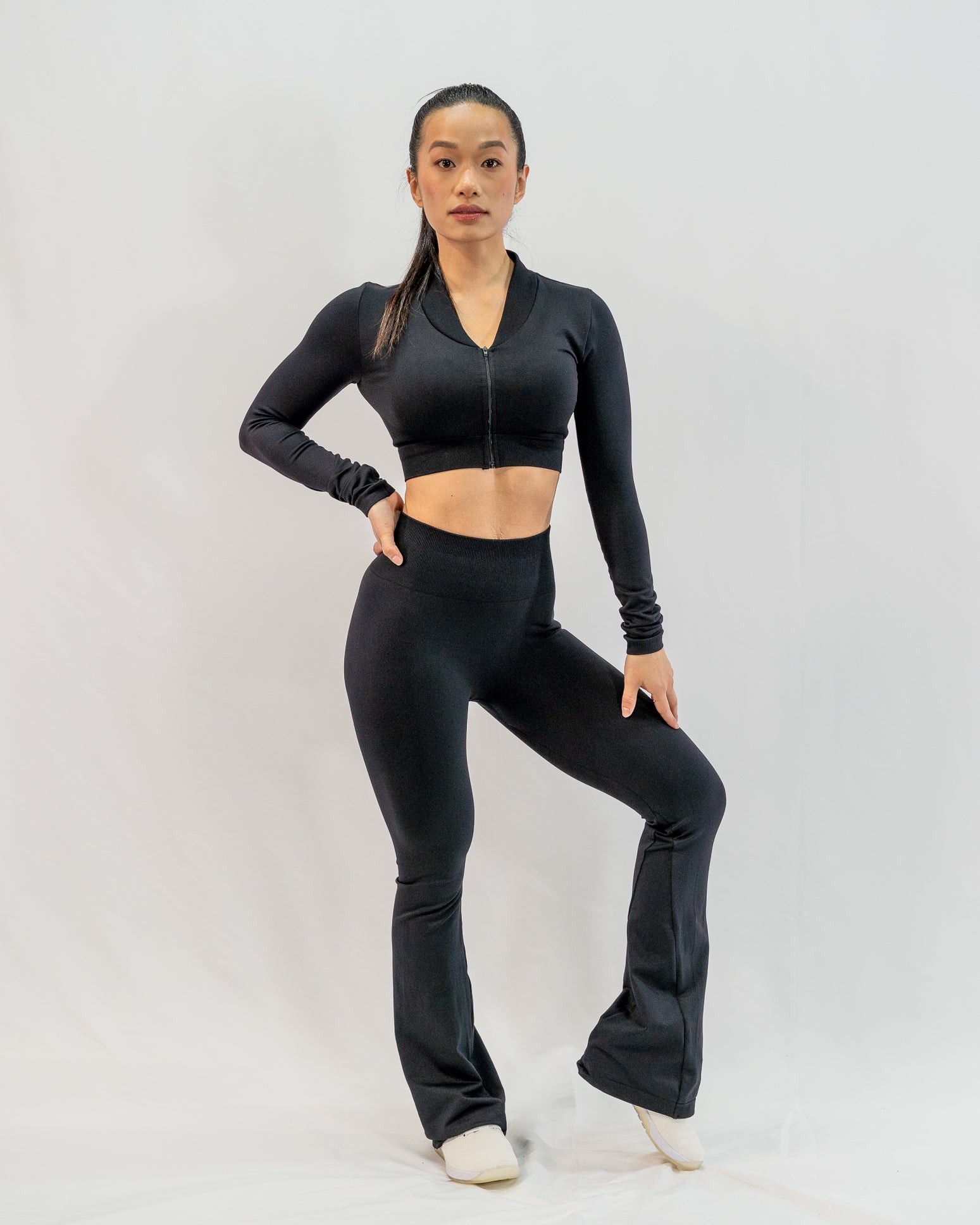 Glo Cropped Zipped Jacket in Black - Inner Glö Apparel