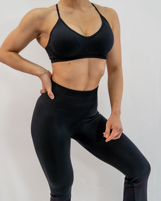 Glo V Cross Black Sports Bra in Black - Inner Glö Apparel